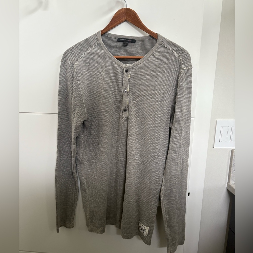 John Varvatos Gray Henley Shirt Waffle Knit